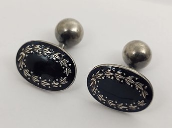 ANTIQUE VICTORIAN STERLING SILVER ENAMEL CUFFLINKS