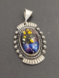 VINTAGE SOUTHWESTERN STERLING SILVER ART GLASS PENDANT