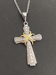 VINTAGE STERLING SILVER & 14K CROSS PENDANT ON STERLING NECKLACE