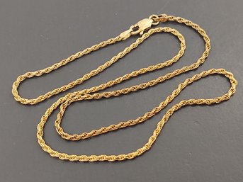 VINTAGE GOLD OVER STERLING SILVER 2mm TWISTED ROPE CHAIN NECKLACE