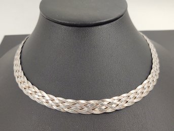 VINTAGE STERLING SILVER BRAIDED HERRINGBONE NECKLACE