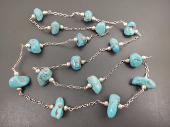 MASSIVE VINTAGE NATIVE AMERICAN STERLING SILVER TURQUOISE NUGGET NECKLACE