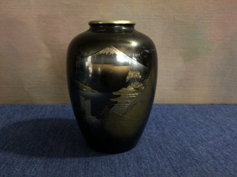 Etched Black Vase