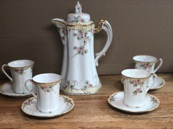 Antique Nippon Hand-Painted 10 Piece Coffee Pot And Demitasse Cups With Saucers