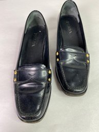 PRADA Black Leather Loafers Size 36.5