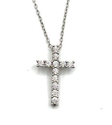 Vintage Sterling Silver Clear Stones Cross Pendant Necklace