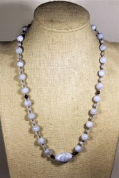 Vintage Light Striped Agate Beaded Necklace 18' Long