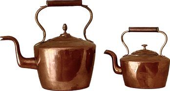 Two Antique 19th Century French Copper Kettles ( Paid $330 In 1998 See Receipt )
