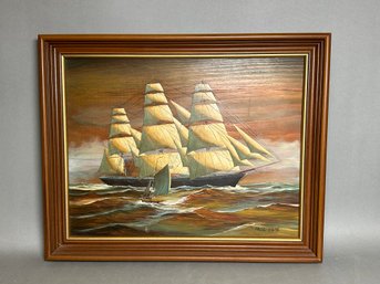 Original Lawrence Forbes-Wolfe Engraved & Painted Ship Painting