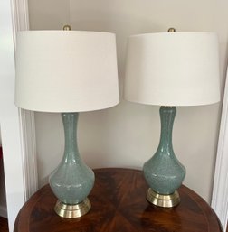 Pair Of Table Lamps With Linen Shades - 30' Tall