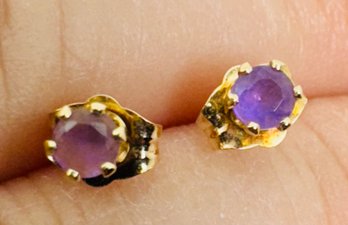 PETITE 14K GOLD AMETHYST STUD EARRINGS