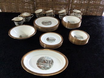 Wint O Gold Currier Ives 22k China Set