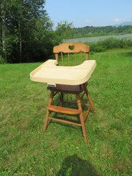 1983 Fisher Price Baby High Chair Wood Frame And Plastic Top