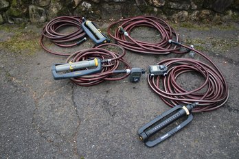 Lot Of Four Water Hoses With Sprinklers And Timers