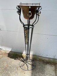 Ornate Wrought Iron Plant Stand With Copper Basin