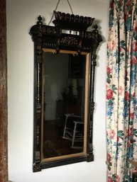 Fabulous Antique Victorian Ebonized Mirror - Very Well Done Gold Accents - Nice Large Piece (55 Inches Tall)