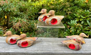 Set Of 6 Painted Duck Napkin Rings