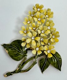 LARGE VINTAGE YELLOW ENAMEL RHINESTONE FLOWER BROOCH