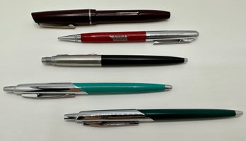 4 Vintage Pens By Parker, Papermate, Fountain Pen & 1 Vintage Mechanical Pencil