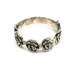 Vintage Sterling Silver Hand-finished Roses Ring, Size 8.5