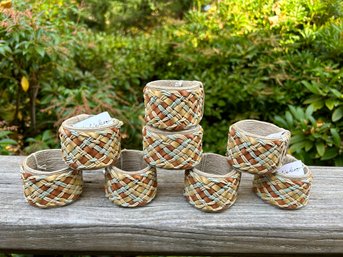 Set Of 8 Juliska Woven Leather Napkin Rings