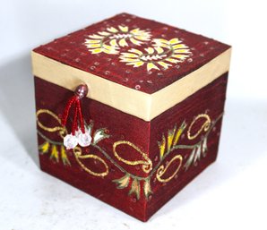 Silk Decorated Square Jewelry Box W Interior Mirror