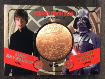 2015 Topps Chrome Medallion Relic Luke Skywalker Vs Darth Vader Duel On Seacond Death Star Card - K