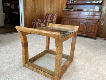 MCM Rattan & Glass Side Table