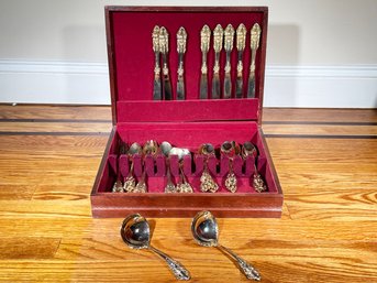 A 24k Gold Plated Baroque Street Flatware Service By Godinger - Service For 8 Plus Some Serving Pieces