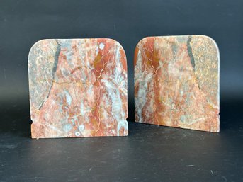 A Stunning Pair Of Bookends In Polished Pink Marble