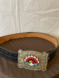 Belt Buckle And Tooled Leather Belt