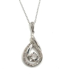 Vintage Sterling Silver Clear Stones Tear Drop Shaped Pendant Necklace