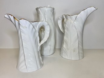 Royal Worcester Fern Leaf Bone China Vase And Pitchers (3)