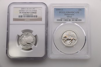 1999 2009 S Silver State Quarter Proof 70 Ultra Cameo And Proof 69 Dcam