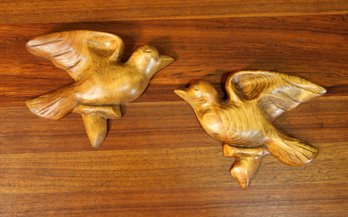 Pair Of Hand Carved Wood Bird Wall Hangings - Artist Signed