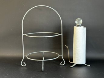 A Pie Stand & A Paper Towel Holder In Silver-Toned Metal
