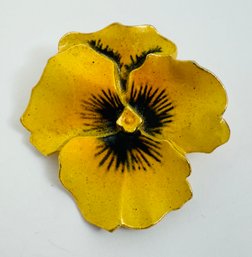 GOLD TONE YELLOW AND BLACK PANSY BROOCH