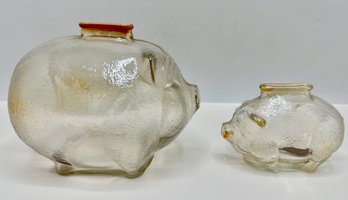2 Vintage Anchor Hocking Glass Piggy Banks