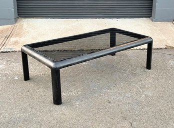 Vintage Ebonized Coffee Table With Smoked Glass Top