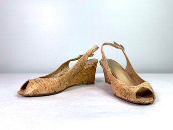 Stuart Weitzman Peep Toe Slingback Cork Wedges - Size 5.5