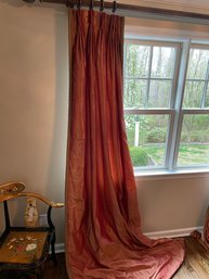 Gorgeous Red Puddle Style Silk Drapes With Wooden Finial Rod