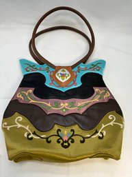 Oovoo Leather & Silk Embroidered Purse Bag - Vietnam Designer Le The Hong Tu