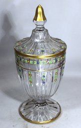 Fine Hand Painted Enamel And Gilded Heisey Glass Lidded Candy Dish