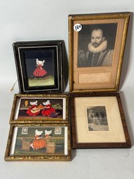 SUNBONNET BABY POSTCARDS, A WALLACE NUTTING PRINT, AND A MONTAIGNE PORTRAIT