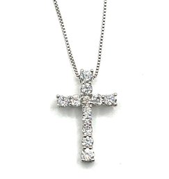 Vintage Sterling Silver Clear Stones Cross Pendant Necklace