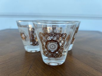 MCM White And Gold Small Glasses For Lowball Bourbon Or Juice Set Of