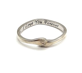 Vintage Sterling Silver I LOVE YOU Wrapped Hands Ring, Size 6.5