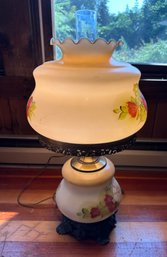 Vintage 1967 Hand Painted Glass Victorian Hurricane Electric / GWTW Table Lamp