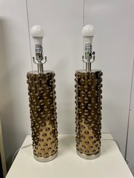 Pair Of Bubble Textured Copper Colored Table Lamps