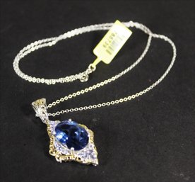 Gold And Sterling Silver Pendant Spinel And Tanzanite Stones 19' Long Chain